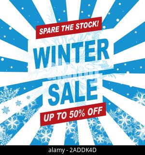 Winter Sales Banner. Blau abstrakte Linien und Schneeflocken Hintergrund. Stock Vektor
