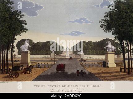 Entree du Jardin des Tuileries Vue des Champs-Elysees, Vers 1820 - in "Vues de Paris' de Courvoisier, 1827 Stockfoto