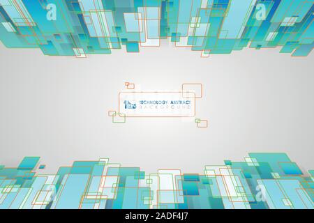 Abstrakt Blau grüne quadratische Muster der Technik im Hintergrund. Im Zentrum Design, Headline, Artwork, Vorlage, Broschüre dekorieren. Abbildung Stock Vektor