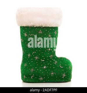 Booten von Santa Claus. Winter Stiefel für Geschenke und Süßigkeiten Weihnachten und St. Nikolaus Tag Stockfoto