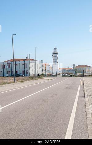 Leuchtturm im Forte de Barra, Aveiro, Portugal am Eingang der Lagune von Aveiro Stockfoto