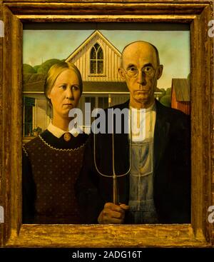 Grant Wood painting American Gothic, das Kunst Institut von Chicago, Chicago, Illinois, USA Stockfoto