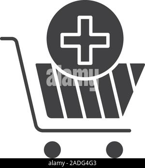 Apotheke shopping Symbol. Apotheke silhouette Symbol. Warenkorb mit medizinischen Kreuz. Negativer Platz. Vektor isoliert Abbildung Stock Vektor