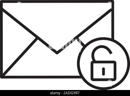 E-Mail Security lineare Symbol. Schreiben dünne Linie Abbildung. Sms-Nachricht mit Open lock contour Symbol. Vektor isoliert Maßbild Stock Vektor