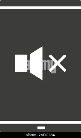 Volume Mute smartphone Symbol. Silhouette Symbol. Smart Phone mit Ton aus. Negativer Platz. Vektor isoliert Abbildung Stock Vektor