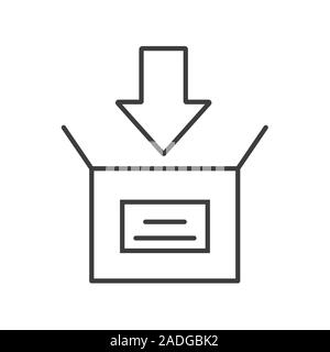 Box Verpackung lineare Symbol. Post. Dünne Linie Abbildung. Kontur Symbol. Vektor isoliert Maßbild Stock Vektor