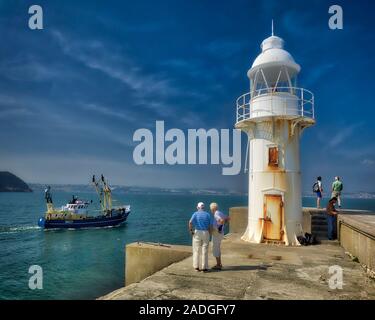 De - Devon: Breakwater Leuchtturm in Brixham Stockfoto