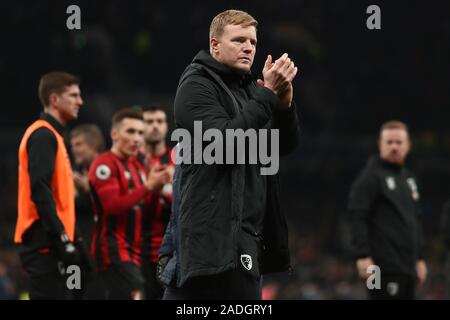 Manager der AFC Bournemouth, Eddie Howe applaudiert Nach dem Premier League Match zwischen den Tottenham Hotspur und AFC Bournemouth an der Tottenham Hotspur Stadion. Endstand; Tottenham Hotspur 3:2 AFC Bournemouth. Stockfoto