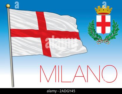 Milano italienische Stadt Flagge und Wappen, Vector Illustration Stock Vektor