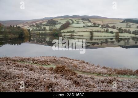 Ladybower Reservoir an einem kalten Novembermorgen. Peak District, Derbyshire, England. Stockfoto