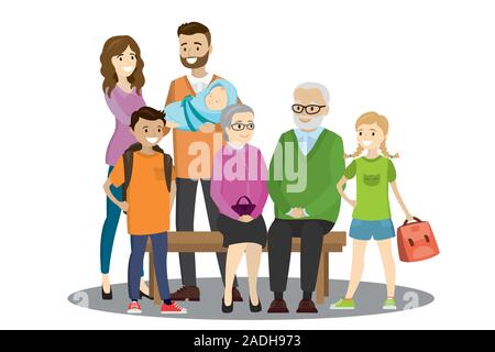 Big cartoon Familie, auf weißem Hintergrund, Vector Illustration Stock Vektor