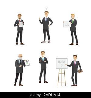 Erfolgreiche Geschäftsleute in unterschiedlichen Posen, auf weißem Hintergrund, cartoon Vector Illustration Stock Vektor