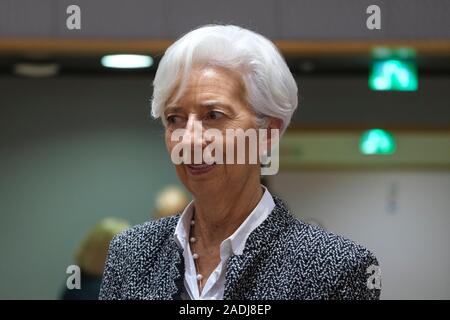 Brüssel, Belgien. 4. Dezember 2019. Christine Lagarde, der Präsident der Europäischen Zentralbank (EZB), nimmt an einem Treffen der Finanzminister der Eurogruppe. Credit: ALEXANDROS MICHAILIDIS/Alamy leben Nachrichten Stockfoto