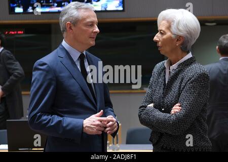 Brüssel, Belgien. 4. Dezember 2019. Christine Lagarde, der Präsident der Europäischen Zentralbank (EZB), nimmt an einem Treffen der Finanzminister der Eurogruppe. Credit: ALEXANDROS MICHAILIDIS/Alamy leben Nachrichten Stockfoto