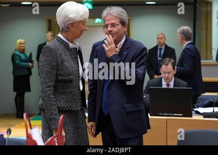 Brüssel, Belgien. 4. Dezember 2019. Christine Lagarde, der Präsident der Europäischen Zentralbank (EZB), nimmt an einem Treffen der Finanzminister der Eurogruppe. Credit: ALEXANDROS MICHAILIDIS/Alamy leben Nachrichten Stockfoto