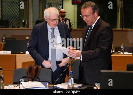Brüssel, Belgien. 4. Dezember 2019. Der griechische Finanzminister Christos Staikouras besucht in der Eurogruppe Finanzminister treffen. Credit: ALEXANDROS MICHAILIDIS/Alamy leben Nachrichten Stockfoto