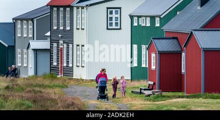 Auf dem Land, Insel Flatey in Breidafjördur, Westfjorde, Island Stockfoto