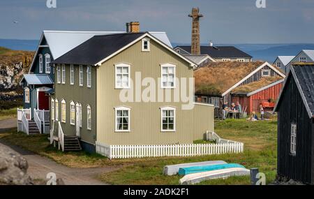 Auf dem Land, Insel Flatey in Breidafjördur, Westfjorde, Island Stockfoto