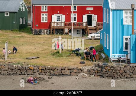 Auf dem Land, Insel Flatey in Breidafjördur, Westfjorde, Island Stockfoto