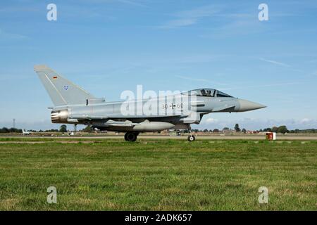 Eurofighter Typhoon 30 +60 von TLG 73 Deutsche Luftwaffe, in Laage, bei Ausübung an RAF Coningsby, Lincolnshire am 13. September 2018 gesehen. Stockfoto