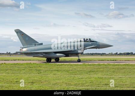 Eurofighter Typhoon 30 +46 von TLG 73 Deutsche Luftwaffe, in Laage, bei Ausübung an RAF Coningsby, Lincolnshire am 13. September 2018 gesehen. Stockfoto