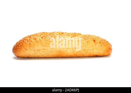 Mini Baguette Baguette mit Sesam isoliert auf weißem Stockfoto