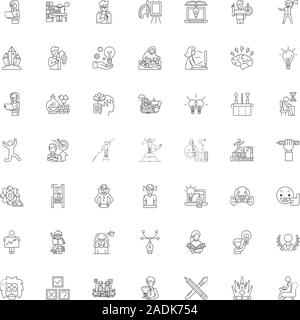 Kreativität und Ideenfindung Zeile für Symbole, Zeichen, Symbole, Vector, lineare Abbildung Stock Vektor