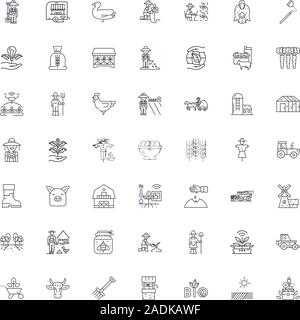 Landwirtschaft und Bauern Zeile für Symbole, Zeichen, Symbole, Vector, lineare Abbildung Stock Vektor