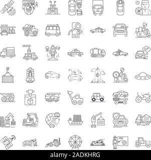 Maschinen und Fahrzeuge Zeile für Symbole, Zeichen, Symbole, Vector, lineare Abbildung Stock Vektor