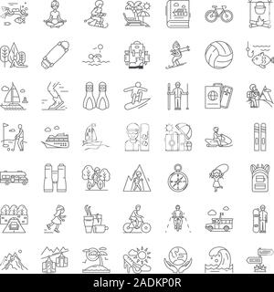 Outdoor Freizeit lineare Symbole, Zeichen, Symbole Vektor-Linie Illustration Set Stock Vektor