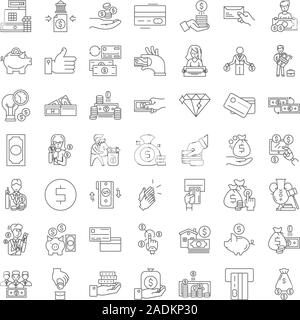Zahlungsvorgang lineare Symbole, Zeichen, Symbole Vektor-Linie Illustration Set Stock Vektor