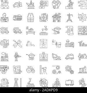 Bergbau verarbeiten linear Symbole, Zeichen, Symbole vektorlinie Abbildung Stock Vektor