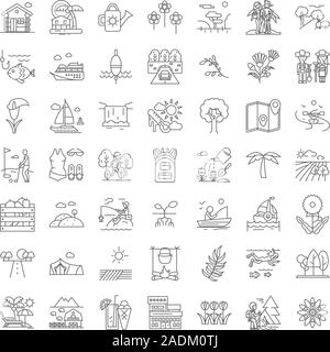 Sommerferien lineare Symbole, Zeichen, Symbole vektorlinie Abbildung Stock Vektor