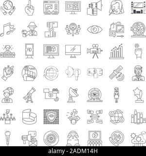 Fernsehen lineare Symbole, Zeichen, Symbole vektorlinie Abbildung Stock Vektor