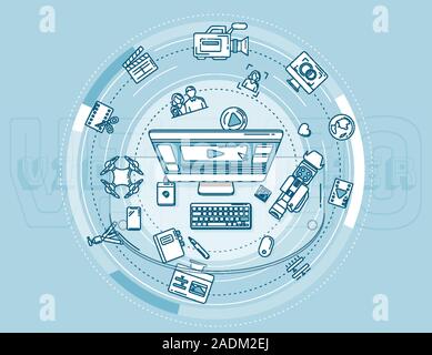 Werbe-Grafik für Werbung Beruf des Videofilmer. Stock Vektor