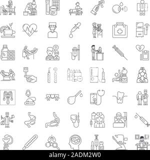 Therapie lineare Symbole, Zeichen, Symbole vektorlinie Abbildung Stock Vektor