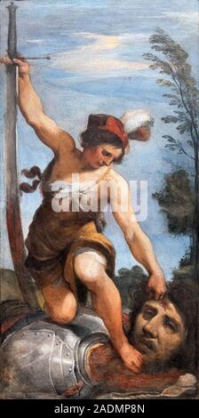 David mit dem Leiter der Goliath von Il Guercino (Giovanni Francesco Barbieri: 1591-1666), Öl auf Leinwand, 1618 Stockfoto