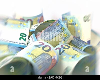 Viele Banknoten, 20 Euro, in der Nähe Stockfoto