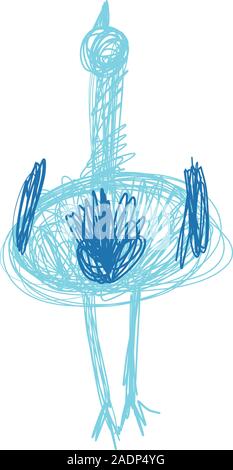 Crazy lustiger Vogel zurück Seite in Aqua und blauen Farben in doodles Hand gezeichneten Stil. Drucken für t-shirt für Kids Fashion artwork Kinder und Erwachsene Bücher. Modeillustration Zeichnung im modernen Stil. Stock Vektor