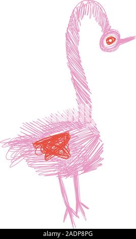 Crazy lustiger Vogel, vorne und in rosa und roten Farbtönen Aufenthalt in doodles Hand gezeichneten Stil. Drucken für t-shirt für Kids Fashion artwork Kinder und Erwachsene Bücher. Modeillustration Zeichnung im modernen Stil. Stock Vektor