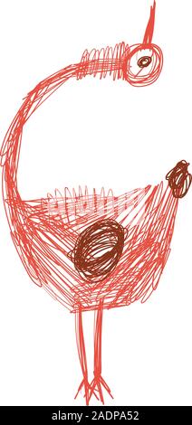 Crazy lustiger Vogel in roten und braunen Farben in doodles Hand gezeichneten Stil. Drucken für t-shirt für Kids Fashion artwork Kinder und Erwachsene Bücher. Modeillustration Zeichnung im modernen Stil. Stock Vektor