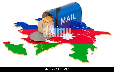 Mailbox auf dem Aserbaidschanischen Karte. Versand in Aserbaidschan, Konzept. 3D-Rendering auf weißem Hintergrund Stockfoto