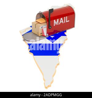 Mailbox auf dem israelischen Karte. Versand in Israel, Konzept. 3D-Rendering auf weißem Hintergrund Stockfoto