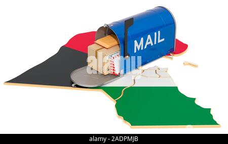 Mailbox auf dem Kuwaits Karte. Versand in Kuwait, Konzept. 3D-Rendering auf weißem Hintergrund Stockfoto