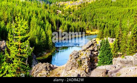 Luftaufnahme der Schwimmbereich im firehole River im Yellowstone National Park, Wyoming, Vereinigte Staaten von Amerika Stockfoto
