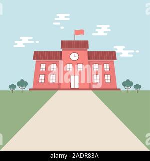 Schulgebäude im flachen Stil auf und blauer Himmel. Zurück zu Schule Banner Design Konzept. Stock Vektor