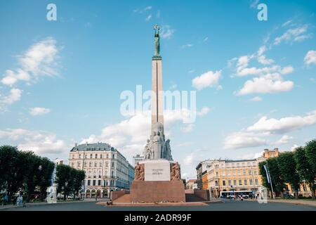 Riga, Lettland - 11. August 2019: Freiheitsdenkmal Stockfoto
