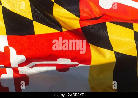 Sonne leuchtet durch das einzigartige Design der Staat Flagge Maryland, auch als die freien Staat bekannt. Stockfoto