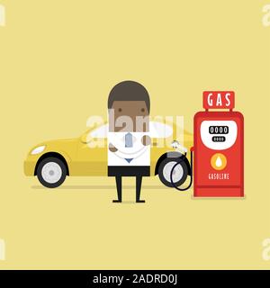 Afrikanischen Geschäftsmann und Tankstelle. Stock Vektor