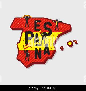 Spanien Karte und Fußball oder Football fans auf der Karte. Stock Vektor